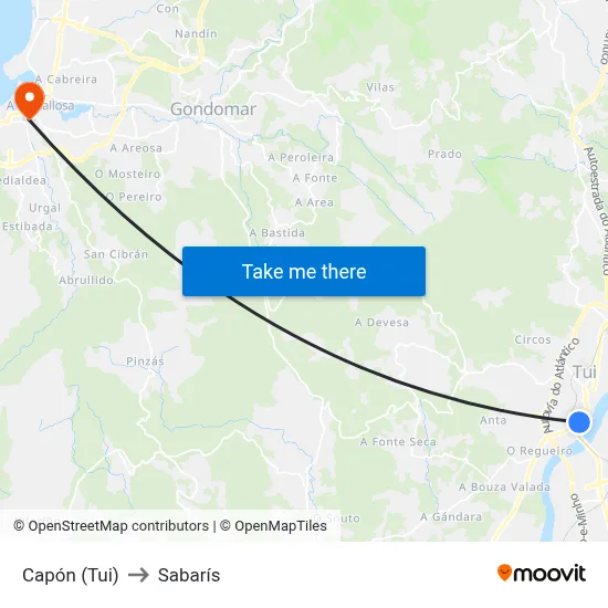 Capón (Tui) to Sabarís map