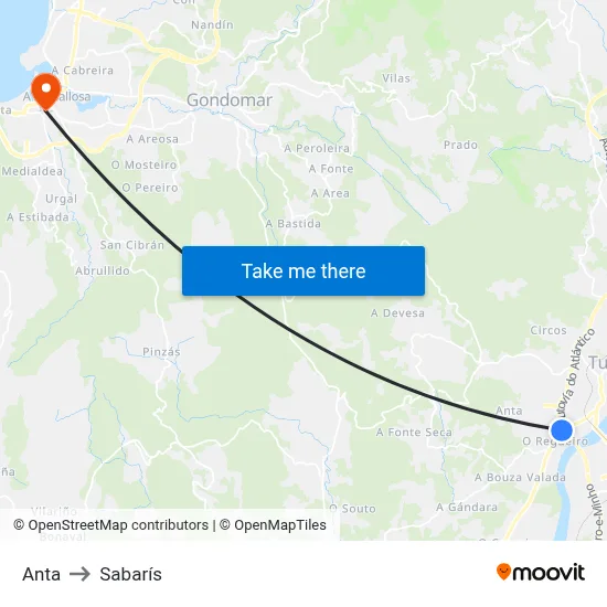 Anta to Sabarís map