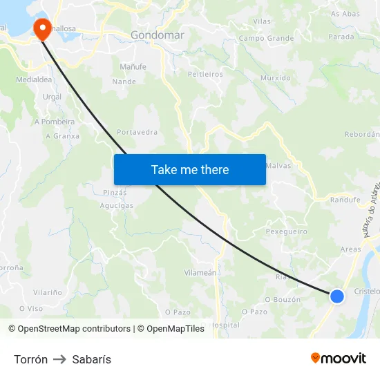 Torrón to Sabarís map