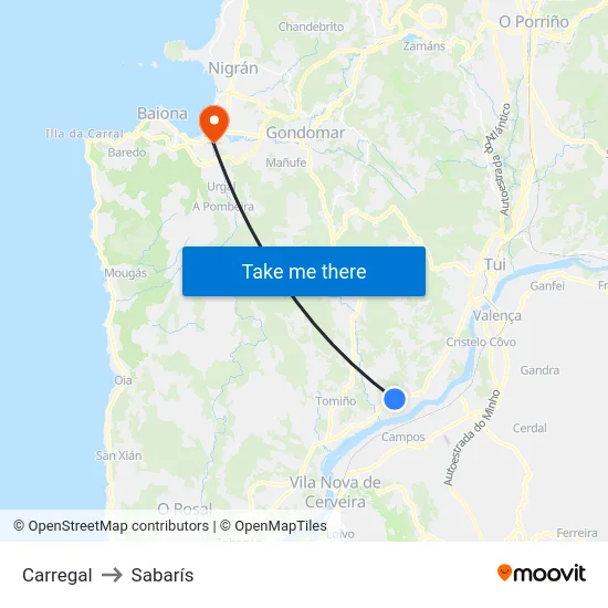 Carregal to Sabarís map