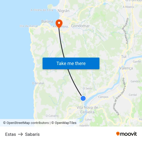Estas to Sabarís map