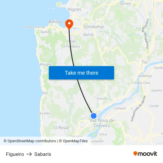 Figueiro to Sabarís map