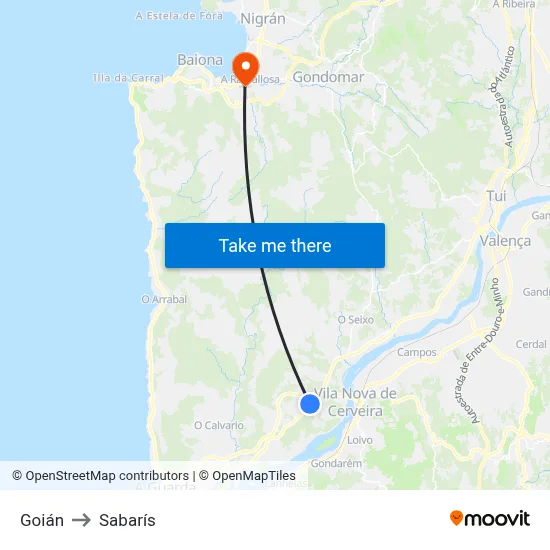 Goián to Sabarís map