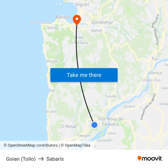 Goian (Tollo) to Sabarís map
