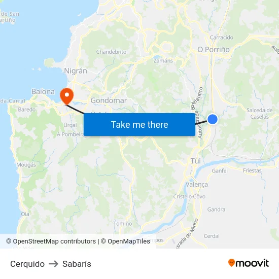 Cerquido to Sabarís map