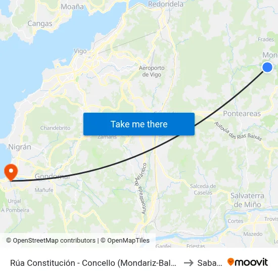 Rúa Constitución - Concello (Mondariz-Balneario) to Sabarís map