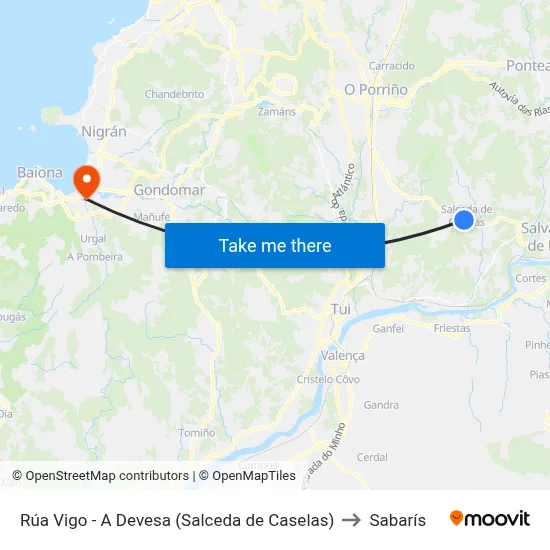 Rúa Vigo - A Devesa (Salceda de Caselas) to Sabarís map