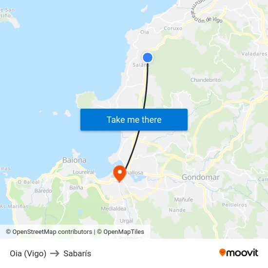 Oia (Vigo) to Sabarís map