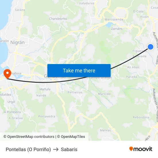 Pontellas (O Porriño) to Sabarís map