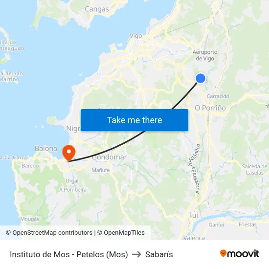 Instituto de Mos - Petelos (Mos) to Sabarís map
