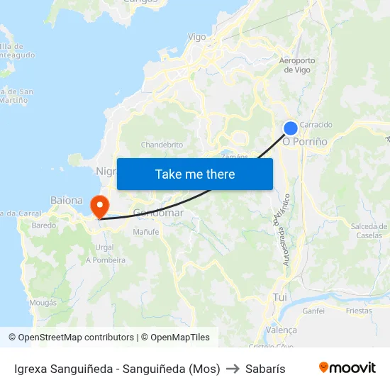 Igrexa Sanguiñeda - Sanguiñeda (Mos) to Sabarís map