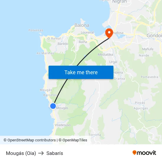 Mougás (Oia) to Sabarís map