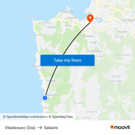 Viladesuso (Oia) to Sabarís map