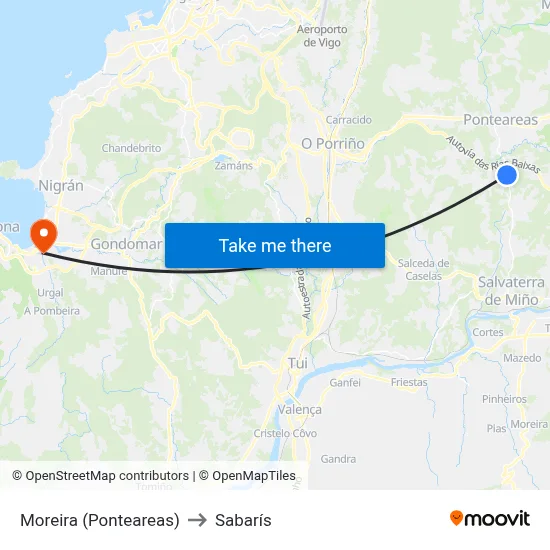 Moreira (Ponteareas) to Sabarís map