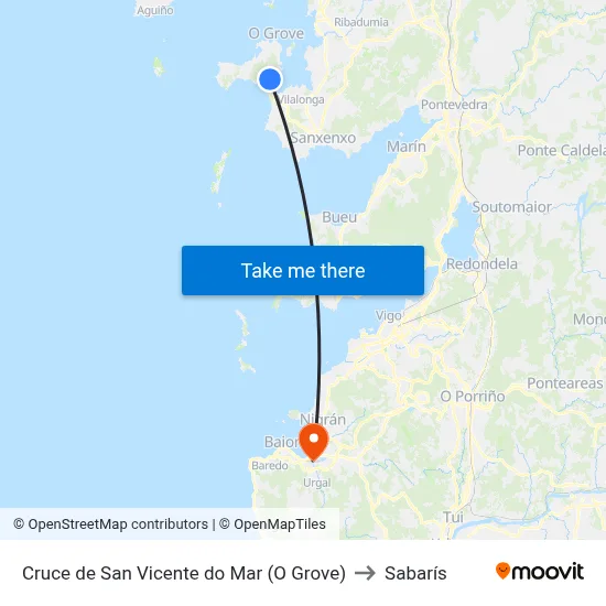 Cruce de San Vicente do Mar (O Grove) to Sabarís map
