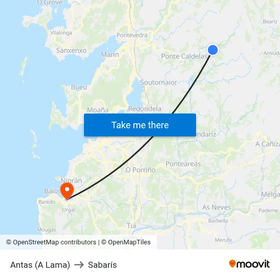 Antas (A Lama) to Sabarís map