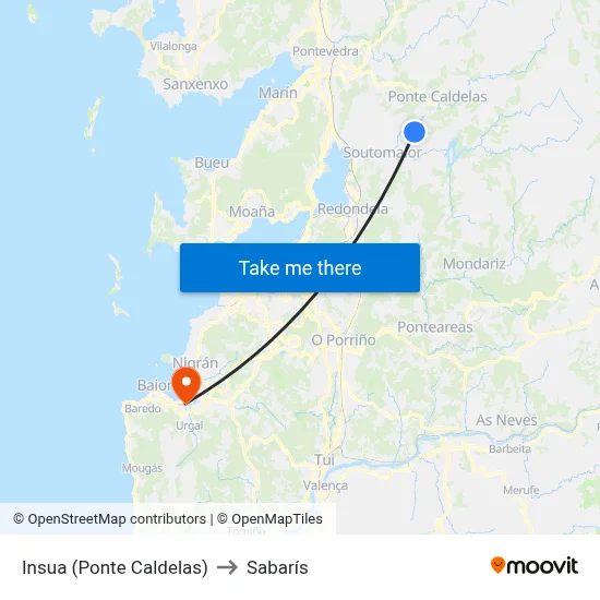 Insua (Ponte Caldelas) to Sabarís map
