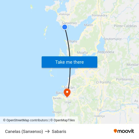 Canelas (Sanxenxo) to Sabarís map