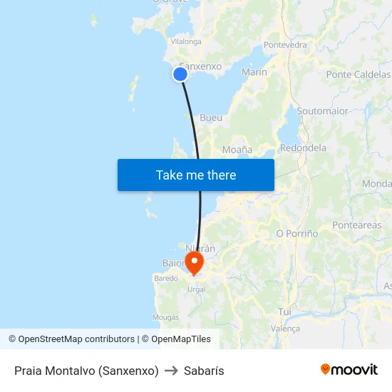 Praia Montalvo (Sanxenxo) to Sabarís map