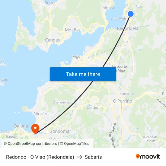 Redondo - O Viso (Redondela) to Sabarís map