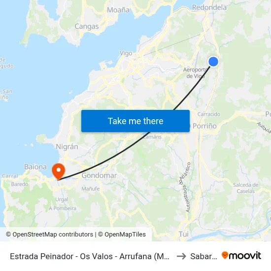 Estrada Peinador - Os Valos - Arrufana (Mos) to Sabarís map