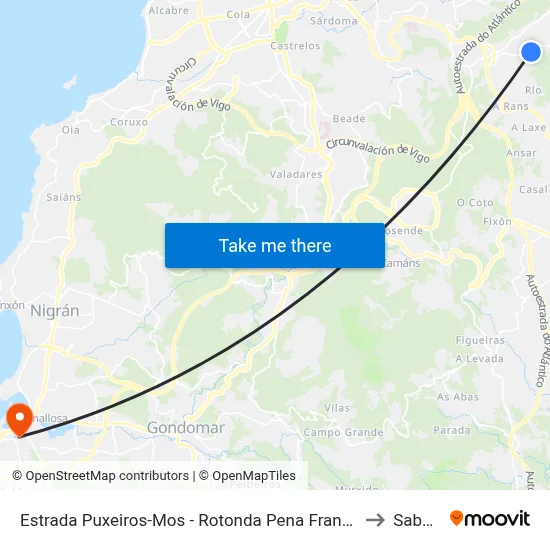 Estrada Puxeiros-Mos - Rotonda Pena Francia (Mos) to Sabarís map