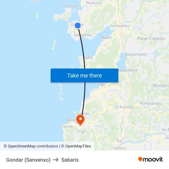 Gondar (Sanxenxo) to Sabarís map
