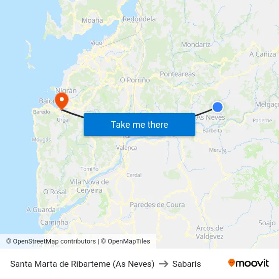 Santa Marta de Ribarteme (As Neves) to Sabarís map