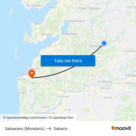 Sabaxáns (Mondariz) to Sabarís map