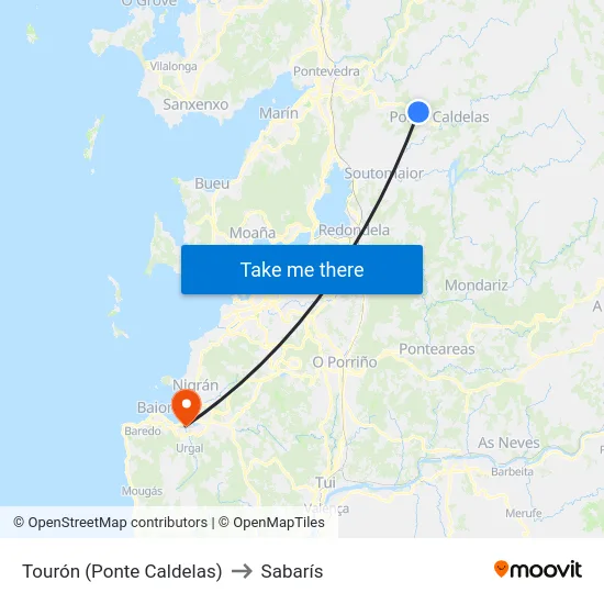Tourón (Ponte Caldelas) to Sabarís map