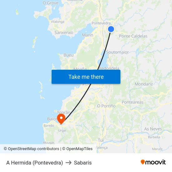 A Hermida (Pontevedra) to Sabarís map