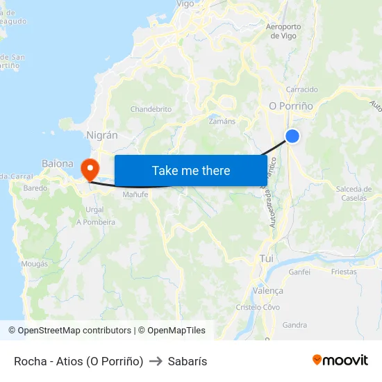 Rocha - Atios (O Porriño) to Sabarís map