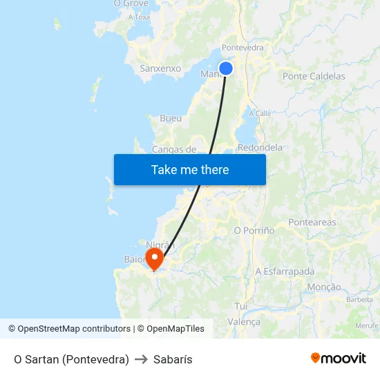 O Sartan (Pontevedra) to Sabarís map