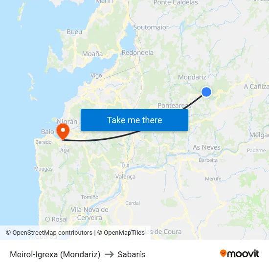 Meirol-Igrexa (Mondariz) to Sabarís map