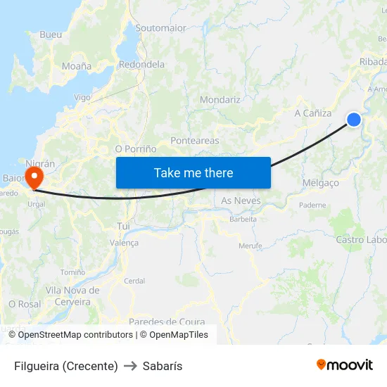 Filgueira (Crecente) to Sabarís map
