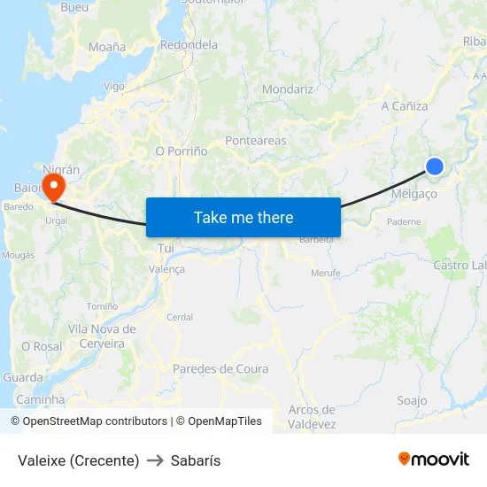 Valeixe (Crecente) to Sabarís map