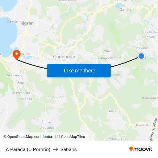 A Parada (O Porriño) to Sabarís map