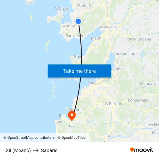 Xil (Meaño) to Sabarís map