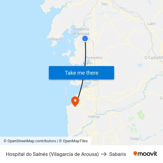 Hospital do Salnés (Vilagarcía de Arousa) to Sabarís map