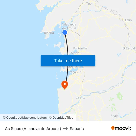 As Sinas (Vilanova de Arousa) to Sabarís map