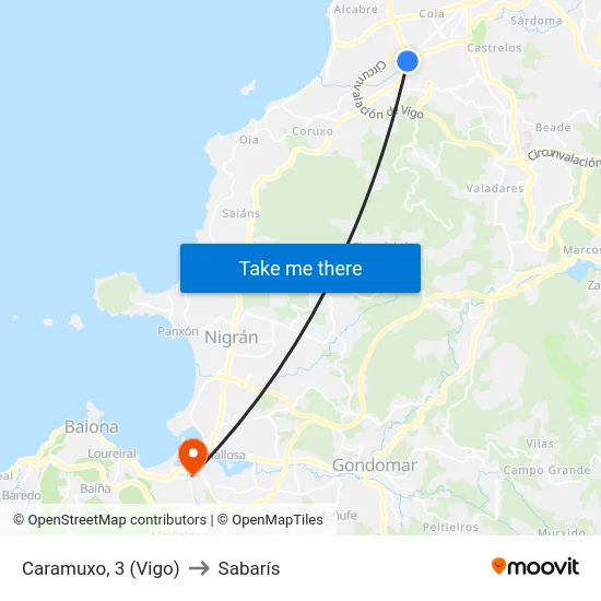 Caramuxo, 3 (Vigo) to Sabarís map