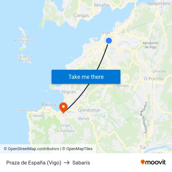 Praza de España (Vigo) to Sabarís map