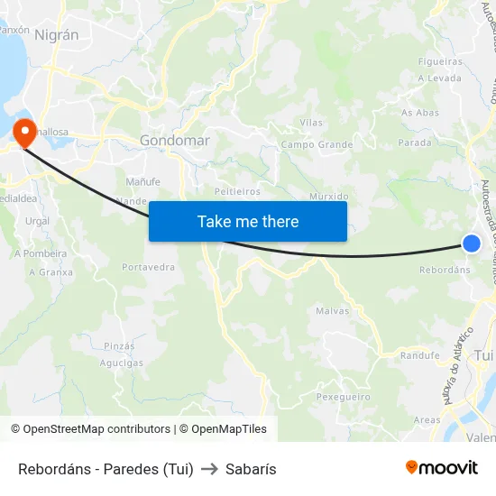Rebordáns - Paredes (Tui) to Sabarís map