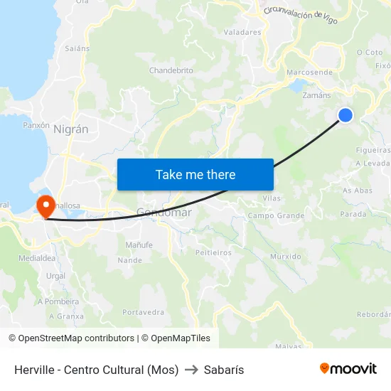 Herville - Centro Cultural (Mos) to Sabarís map