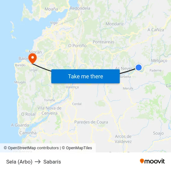 Sela (Arbo) to Sabarís map