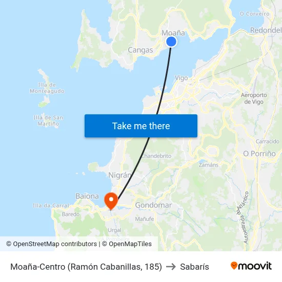 Moaña-Centro (Ramón Cabanillas, 185) to Sabarís map