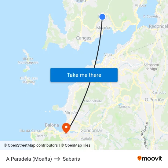 A Paradela (Moaña) to Sabarís map