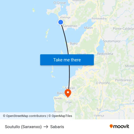 Soutullo (Sanxenxo) to Sabarís map