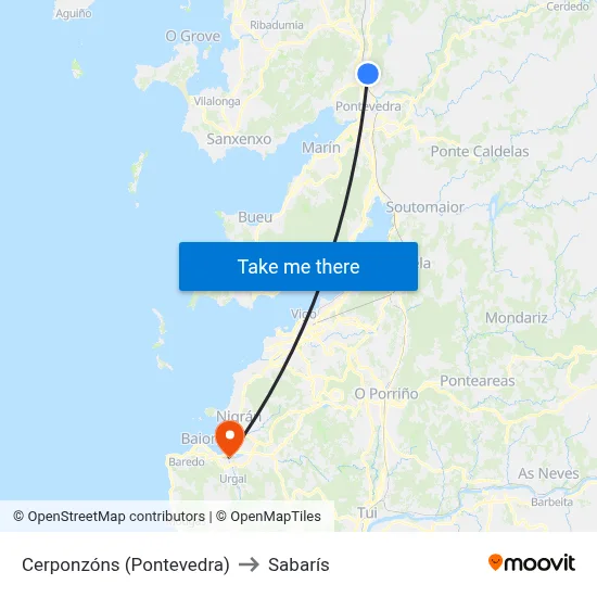 Cerponzóns (Pontevedra) to Sabarís map
