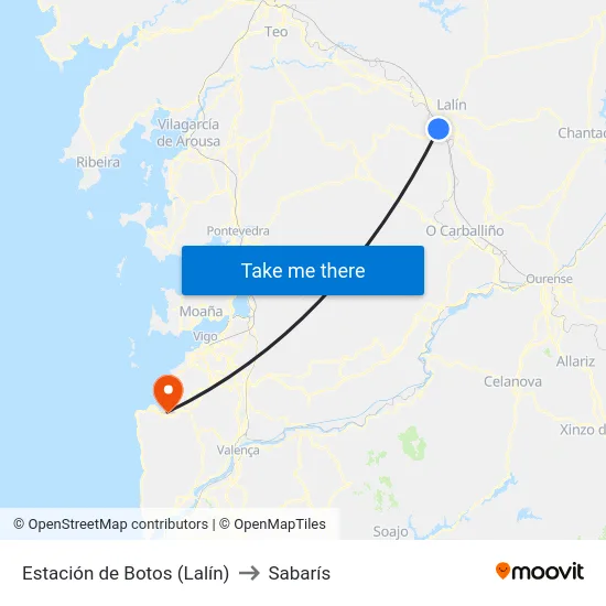 Estación de Botos (Lalín) to Sabarís map